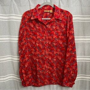WRANGLER / Semi Sheer Print Long Sleeve Button Down Size L